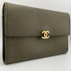 希少✨良品✨シャネル 長財布 ココマーク 三つ折り グリーン系 希少色 入手困難
