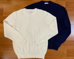 タグ無し新品☆KOE 綿ニット メンズS オフホワイト おまけ紺 Vネック
