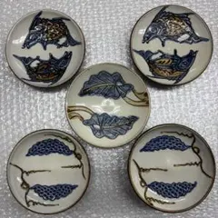 や-2 壺屋焼 やちむん 魚紋 長角皿5枚セット 手作り ※バラ売り可能