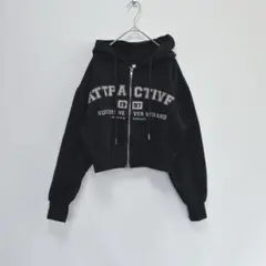 SHEIN ショート丈 パーカー ダブルジップ ジップアップ カジュアル【M】