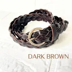 ダークブラウン pu レザー編み込みベルト レディース細ベルト