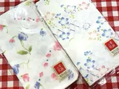 新品　ガーゼハンカチ　2枚　季節の花　綿100% 日本製