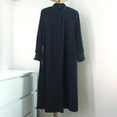 UNIQLO コットンAラインシャツワンピー ス 長袖ネイビー M