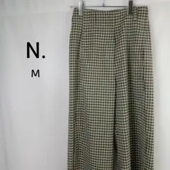 N.　チェック柄　ワイドパンツ　イージーパンツ　M　ブラック×ホワイト