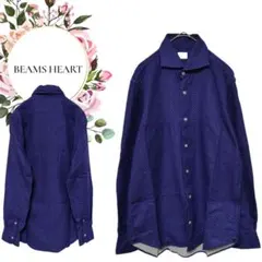 【ビームスハート】BEAMSHEART♡綿100%長袖襟付シャツ【М】ネイビー系