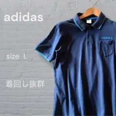 adidas ポロシャツ ネイビー L ゴルフ ドット 綿100% メンズ 半袖