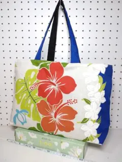 トートバッグ サブ エコ リバーシブル ハイビスカス ピンク ハンドメイド トートバッグ サブ エコ リバーシブル ハイビスカス ピンク