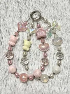 ハンドメイド 2連ストラップ・ピンク&ホワイト