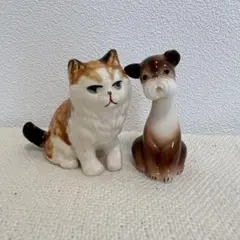 陶器 置物 レトロ アンティーク 猫 犬