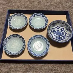 骨董 小皿 まとめ売り 5枚  染付皿 古道具 アソート まとめて
