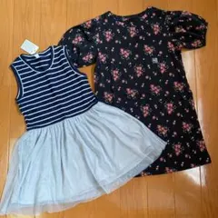 新品 ユニクロ ワンピース 120 2枚セット 半袖UNIQLO 花柄 チュール