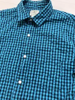 L.L.Bean 半袖シャツ オーガニックコットン　シアサッカーシャツ　ブルーMのサムネイル