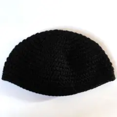 （259)ショートビーニーワッチイスラム帽黒ウール