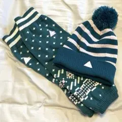 le coq 緑とピンクのストライプ ニット帽とレッグウォーマーセット