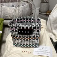 即購入OK◆MARNI かごバッグ 黒と白のチェック柄 新品】MARNI/マルニ/かごバッグ/チェック柄/ホワイト/ブラック