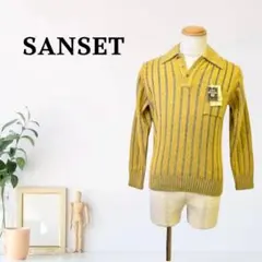 zG582【M】SANSET ストライプ ポロシャツ ヴィンテージ ニット 長袖