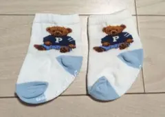 ラルフローレン　ポロ　ベビー靴下 クマのイラスト付き ホワイトとブルー