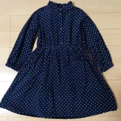 アプレレクール ネイビー・ドット柄長袖ワンピース 120