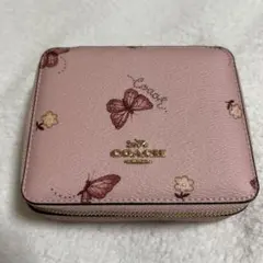 未使用品　COACHミラー付ジュエリーボックス　アクセサリーBOX 蝶　ピンク