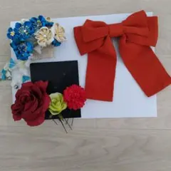 花飾りとリボンの髪飾りセット