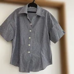 ギンガムチェック 半袖シャツ ネイビー