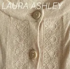 ローラアシュレイ 七分袖カーディガン 麻 綿 S M XS ベージュ 薄手 刺繍