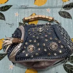 新品激安デニム ショルダーバッグ ビジュー装飾高級綺麗傷汚れ無し激安値下げ