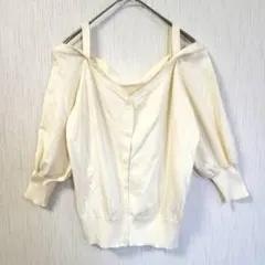 【Rirandture】肩開き オフショル風 サマーニット　オフホワイト　Mのサムネイル