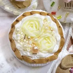 リボン刺繍ヘアゴム￤ブローチにも変更可♡くるみボタン【タルト①】