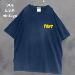 90s AAA FDNY USA ヴィンテージ Tシャツ ネイビー　XL 古着