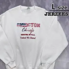 JERZEES　00s　スウェット　L　ホワイト　プリント　アメリカ　USA古着