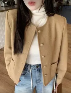 【SHEIN】DAZY フレンチスタイル レディース ラウンドネック ジャケット