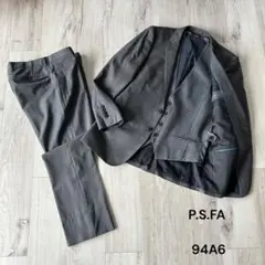 PSFA スリーピース スーツ セットアップ グレー ストライプ シルク混