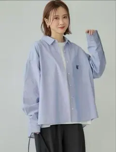 田中里奈　刺繍 ストライプ シャツ ブラウス　L