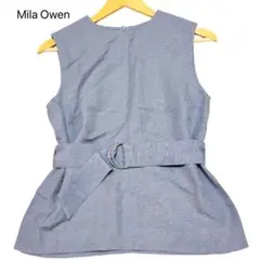 美品✨ミラオーウェン ノースリーブ シャツ ベルト付き ブルー系 トップス S