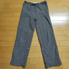 レディース グレー ワイドパンツ リネン風