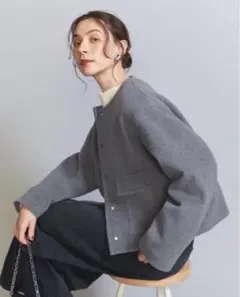 BEAUTY&YOUTH 毛ブレンド ノーカラーショートコートM