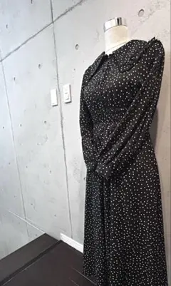 水玉ワンピース ヴィンテージワンピース ビックカラー ロングワンピース　M