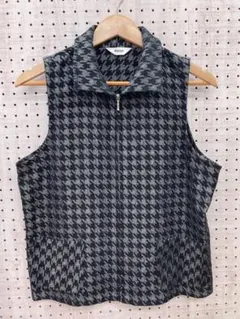90s 00s 平成コギャル 古着 光沢 千鳥格子 総柄 ジップアップ ベスト