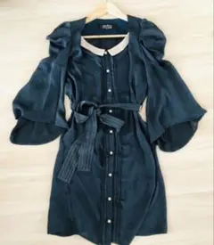 Language ヴィンテージ風ワンピース ダークグリーン　ブルー　結婚式