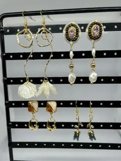 ピアス　４点セット　お得なセット　ロングピアス　大人可愛い　ハンドメイド　お花
