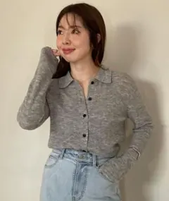 アンフィーロ　 【軽量/洗える】ファインアルパカ 襟付きカーディガン