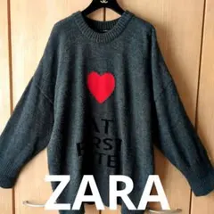 ZARA オーバーサイズニット セーター ハート サメ刺繍 大きいサイズ