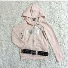 00s Y2K PUMA メタリックロゴ　短丈　ジップアップパーカー　海外ガール