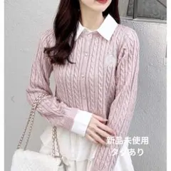 INGNI　シャツレイヤード風ケーブルニット　ピンク