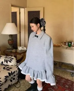 ワンピース レース グレー リボン