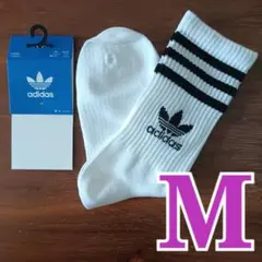 【Mサイズ】アディダス　ミッドカット　クルーソックス　ホワイト×ブラック