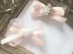 ハンドメイド　リボンヘアクリップ 星型 ハート型 2個セット