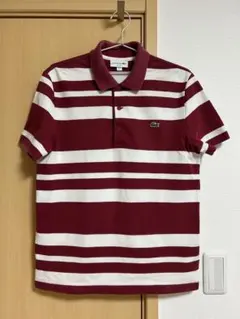 LACOSTE ボルドー/ホワイト スリムフィット ポロシャツ US S