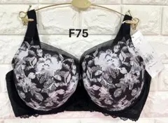 トリンプ　レッドレーベル0121　クチナシの花と蕾　ブラジャー　黒　F75のサムネイル